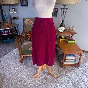 Retro Skirt l Burgundy Red Knit l Ribbed l Side Zip l S M | 1950s Style | A-line